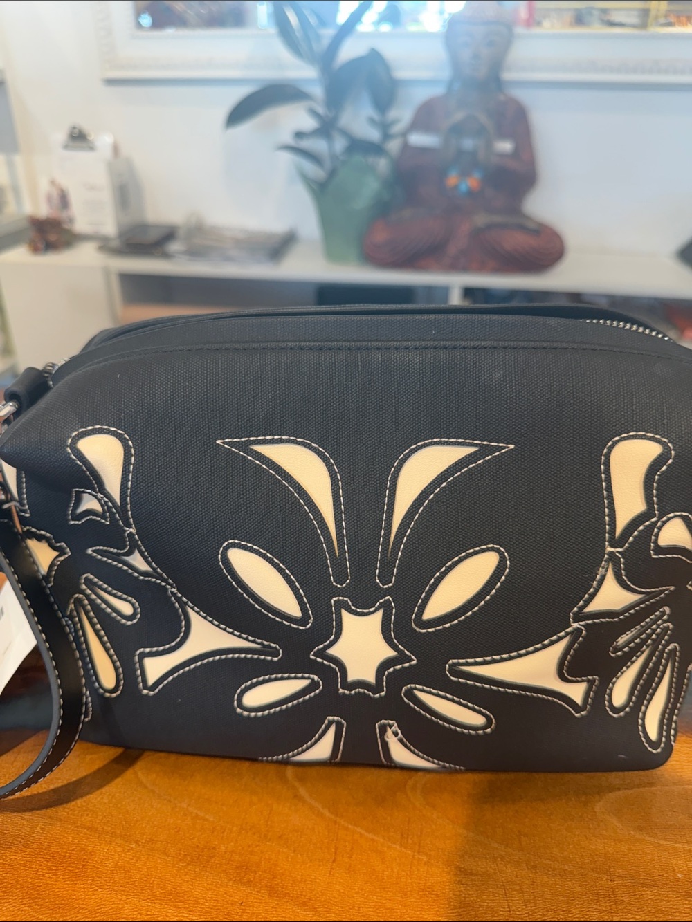Desigual Black Clutch with Cream Floral Cutout Detail